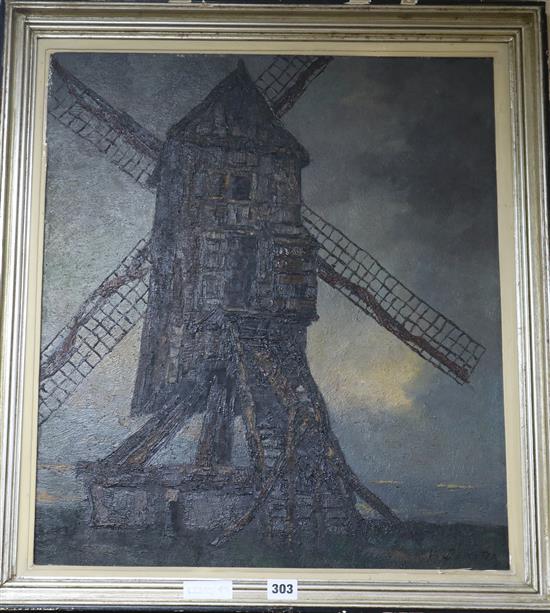 V. Doventer, oil on board, windmill, signed, 60 x 50cm